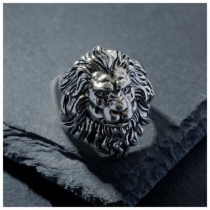 Кольцо Перстень лев, цвет чернёное серебро, безразмерное RECOM
