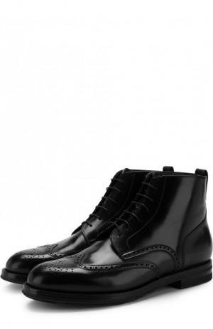 Кожаные ботинки на шнуровке с брогированием W.Gibbs. Цвет: черный