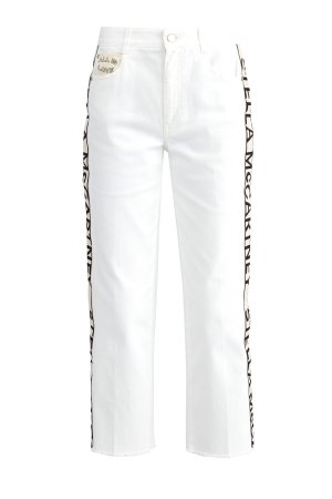 Белые укороченные джинсы с лампасами и бахромой STELLA McCARTNEY