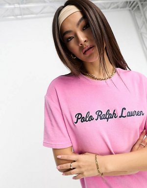 Розовая махровая футболка из эксклюзивного коллаборации x ASOS с логотипом на груди Polo Ralph Lauren