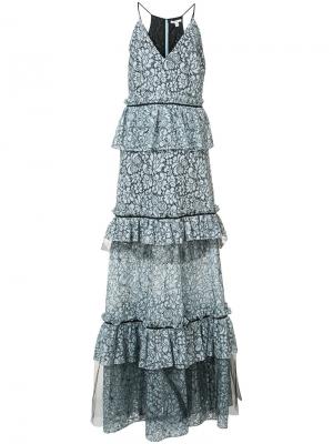 Длинное платье Brianna с цветочным узором Zac Posen. Цвет: синий