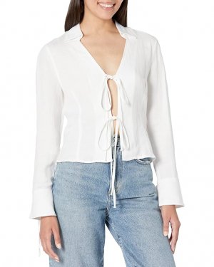 Рубашка Linen Bell Sleeve Lace-Up Front Shirt in Skim Milk, цвет Milk Blank NYC