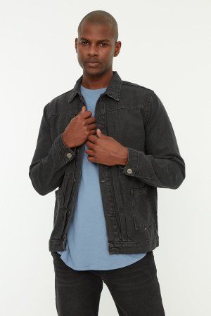 Джинсовая куртка мужская в рубчик, серый Trendyol