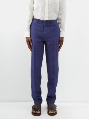 Узкие костюмные брюки из льна , синий 120% Lino
