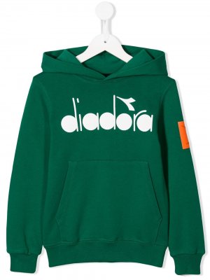 Свитер с капюшоном и логотипом Diadora Junior. Цвет: зеленый