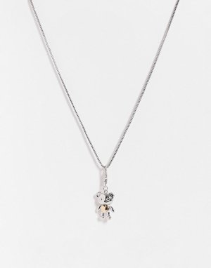 Ожерелье-цепочка с металлической подвеской в виде плюшевого мишки стиле 90-х -Серебряный ASOS DESIGN