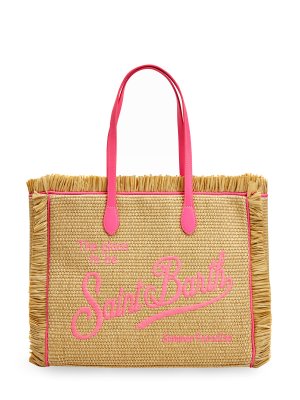 Плетеная сумка с фирменной макро-вышивкой MC2 SAINT BARTH. Цвет: бежевый