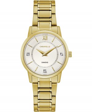 Женские золотистые часы-браслет из нержавеющей стали, 30 мм , золотой Caravelle