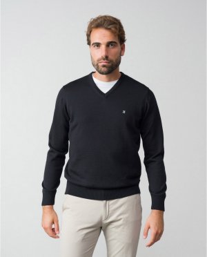 Мужской черный свитер с v-образным вырезом , Etiem. Цвет: черный