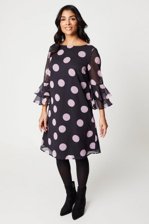 Платье прямого кроя Petite Spot с рукавами-фонариками , черный Wallis
