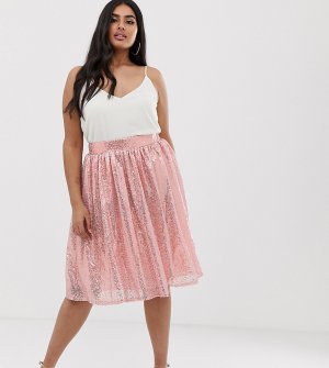 Короткая расклешенная юбка из тюля с пайетками Club L Plus-Розовый London Plus