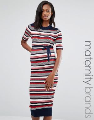 Вязаное платье миди в рубчик для беременных Mamalicious Mama.licious. Цвет: мульти