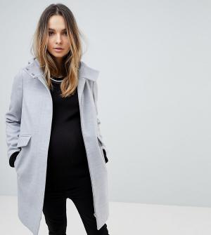 Узкое пальто с капюшоном и молнией -Серый ASOS Maternity