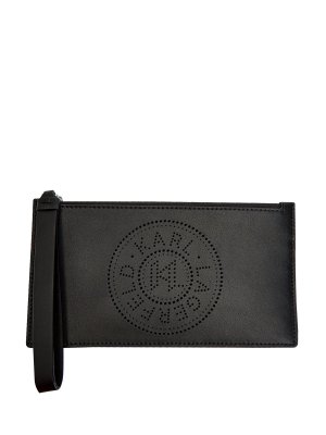 Кожаный кошелек K/Circle на молнии с перфорацией KARL LAGERFELD. Цвет: черный