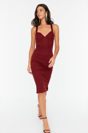 Элегантное вечернее платье бордового цвета с воротником TPRSS22EL2644 , бордовый Trendyol