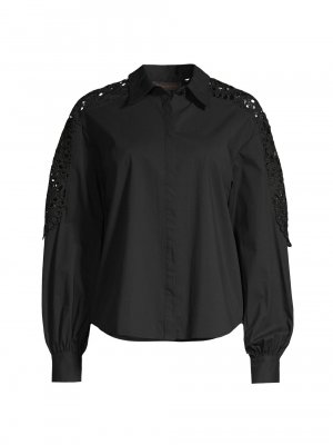 Поплиновая блузка с кружевными рукавами , черный Donna Karan New York