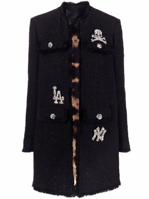 Твидовый пиджак с брошью Philipp Plein. Цвет: черный
