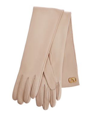 Высокие перчатки из кожи наппа с логотипом VLOGO VALENTINO GARAVANI. Цвет: розовый