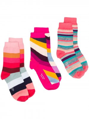 Комплект из трех пар носков в полоску PAUL SMITH. Цвет: розовый
