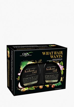 Набор для ухода за волосами OGX с секущимися кончиками, маслом гавайского ореха (кукуи), Шампунь 385мл + Кондиционер. Цвет: прозрачный