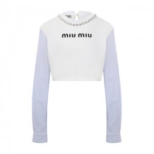 Хлопковый пуловер Miu. Цвет: белый