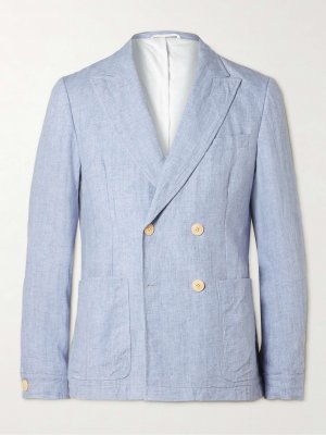 Двубортный льняной пиджак OLIVER SPENCER, синий Spencer