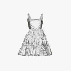 Платье мини из искусственной кожи с многоуровневым подолом и эффектом металлик , серебряный Amy Lynn
