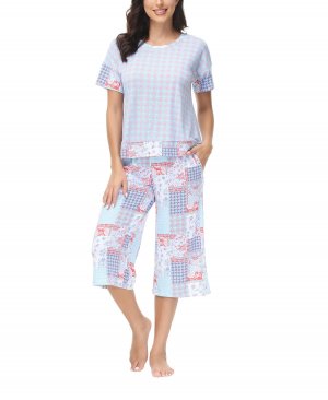 Женская однотонная футболка с коротким рукавом и капри принтом, пижамный комплект из 2 предметов INK+IVY