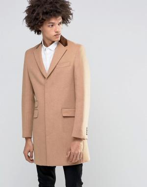 Пальто из 80% итальянской шерсти с бархатным воротником Gianni Feraud. Цвет: рыжий
