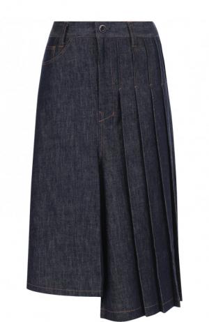 Джинсовая юбка асимметричного кроя со складками Yohji Yamamoto. Цвет: синий