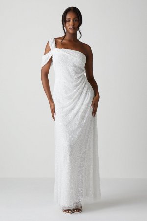 Асимметричное свадебное платье с пайетками и драпировкой Bardot , белый Coast