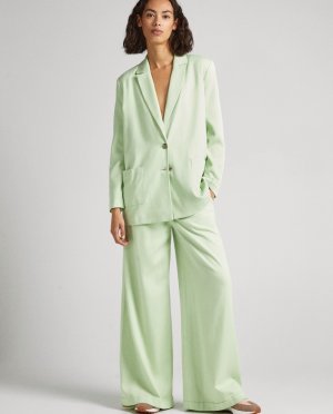 Женские брюки-палаццо из хлопкового твила со складками спереди , светло-зеленый Pepe Jeans. Цвет: зеленый