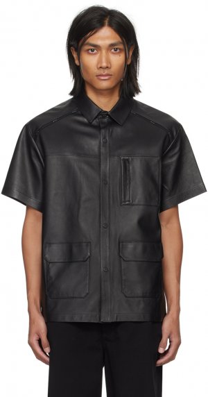 Черная кожаная рубашка с карманом Rta