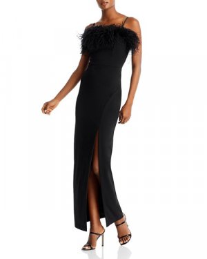 Платье-колонна из крепа, украшенное перьями , цвет Black AQUA