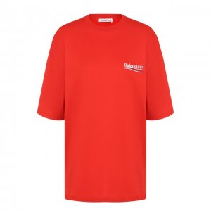Хлопковая футболка свободного кроя с контрастной надписью Balenciaga. Цвет: красный