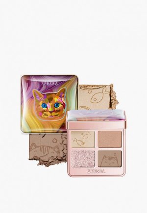 Палетка для глаз Zeesea Tipsy Kitty Eyeshadow Quad, тон 01 Milk Tea / Молочный Чай, 3.5 г. Цвет: разноцветный