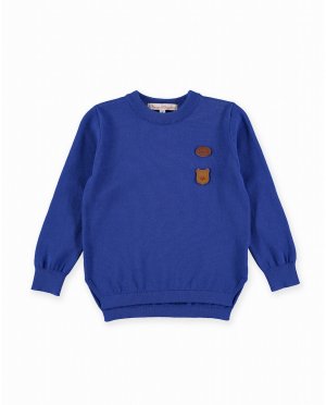 Синий свитер для мальчика с контрастными заплатками на локтях , Pan con Chocolate