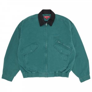 Куртка с кожаным воротником, цвет Зеленый Supreme