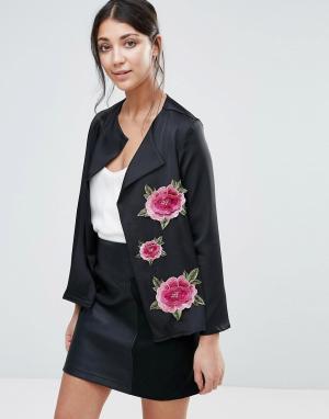Куртка с цветочной вышивкой Jessica Wright. Цвет: черный