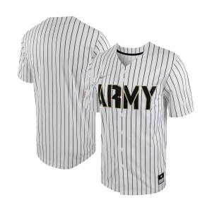 Мужская белая/черная армейская копия бейсбольной майки Black Knights в тонкую полоску с пуговицами Nike