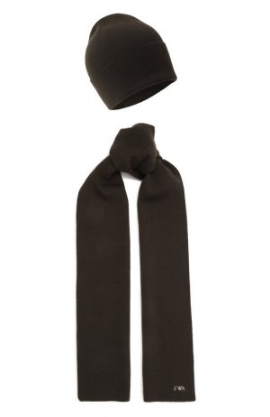 Комплект из шапки и шарфа Emporio Armani. Цвет: хаки