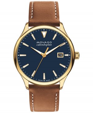 Мужские часы Swiss Heritage с коричневым кожаным ремешком, 40 мм Movado