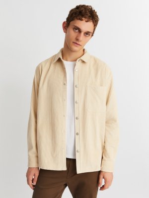 Вельветовая куртка-рубашка из хлопка с длинным рукавом zolla. Цвет: горчичный