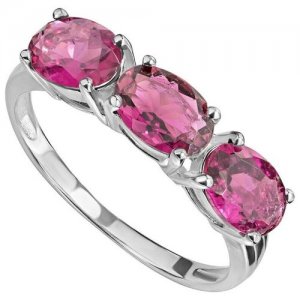 Серебряное кольцо с натуральным турмалином (розовым) - размер 19,5 LAZURIT-ONLINE. Цвет: фуксия