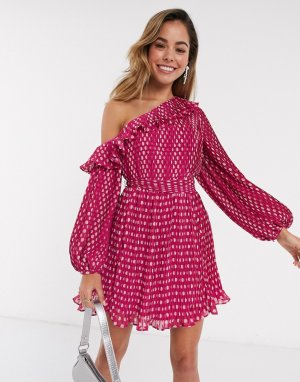 Платье мини на одно плечо в горошек персикового цвета Power of Love-Розовый Talulah