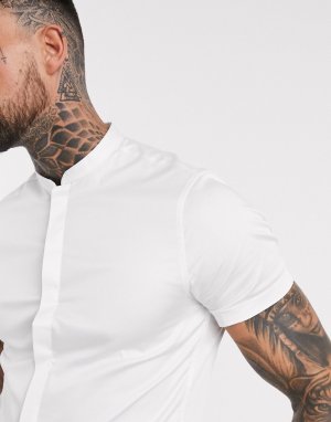 Белая приталенная сатиновая рубашка с короткими рукавами -Белый ASOS DESIGN