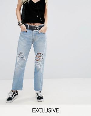 Рваные джинсы с искусственным жемчугом Levi Reclaimed Vintage. Цвет: синий