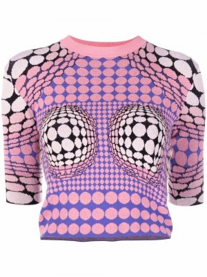 Graphic jacquard-knit cropped T-shirt Paco Rabanne. Цвет: розовый