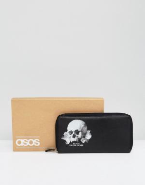 Кожаный дорожный бумажник с принтом черепа ASOS. Цвет: черный