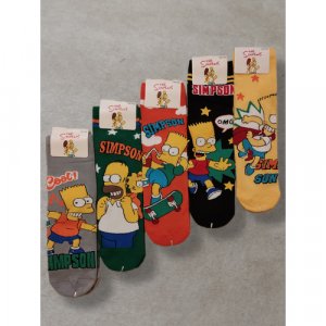 Носки , 5 пар, размер 36-41, желтый, красный, серый, белый, зеленый, оранжевый The Simpsons. Цвет: белый/оранжевый/зеленый/серый/мультиколор/черный/желтый/красный